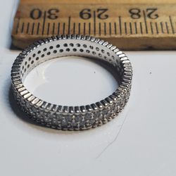 Wedding /Eternity Band / Infinity Band Size 7 Sterling Silver 925 Diamond Ring , Prong Setting , Vintage 