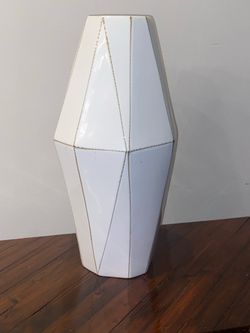 Unique Large White Ceramic Vase H15” With The Stitch Texture