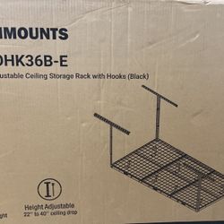 Ceiling Storage Rack With Hooks (Black)