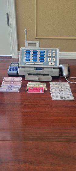 Just Like Home Blue Gray Grey Electronic Talking Cash Register 
