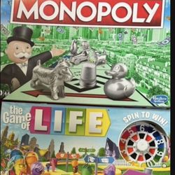 MONOPOLY + GAME OF LIFE. PLAYED TWICE. $7.00 EACH. 