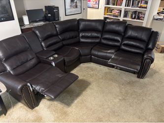 Brown Leather Reclining Sectional Sofa