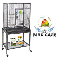 53" Bird Cage with Stand Wrought Iron Frame Birdcage