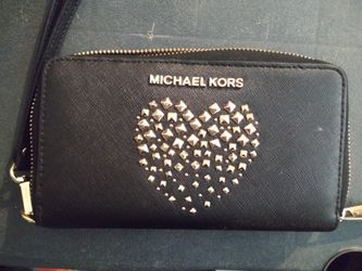 Michael Kors black leather studded heart authentic wallet