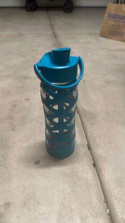 Glass Water Bottle with Teal Silicone Sleeve