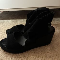 Eileen Fisher Black Suede Wedges Size 7
