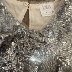 ZARA Girls Silver Sequin Party Dress – Size 7
