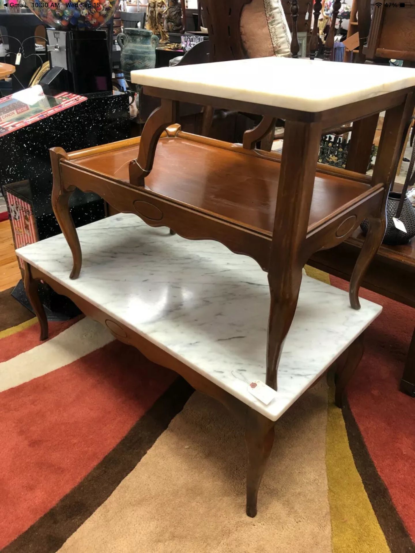 Mid century marble top coffee and side table 2 piece set