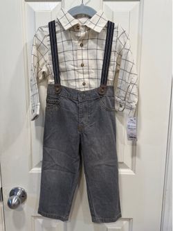Carter’s Baby Boy Plaid Shirt & Suspenders Pants Outfit 18M NWT
