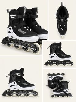 Papaison Adjustable Inline Skates – Black & White Rollerblades (Size 8)