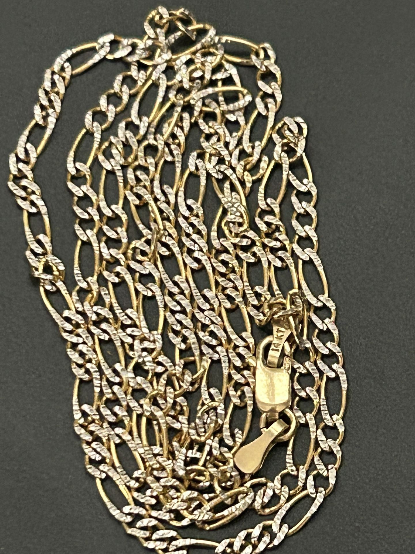 14 K Diamonds Cut Figaro Chain 