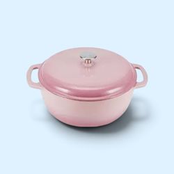 Amazon Basics Round Pre-Seasoned Cast Iron Dutch Oven Pot w/ Lid, Dual Handle Gray, navy, pink