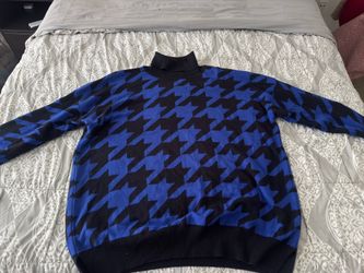 Blue & Black Houndstooth Turtleneck Sweater – Size L