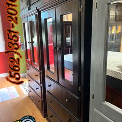 Black Tall Wardrobe Closet Real Wood Mirror New Chest 