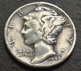 One dime 1942 D. Coin USA error