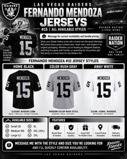 Las Vegas Raiders Fernando Mendoza #15 Jerseys