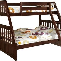 Brand New Cottage Dark Walnut Mission Style Twin Over Full Size Bunk Bed 