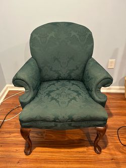 Green Damask Upholstered Armchair