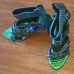 Metallic Blue Green Heels 9