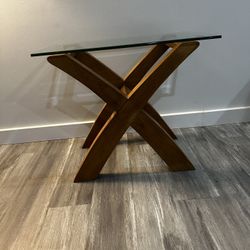 mid-century modern style wood and glass accent table