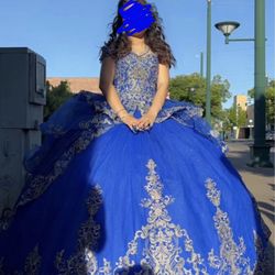 Royal Blue & Gold Quinceañera Dress