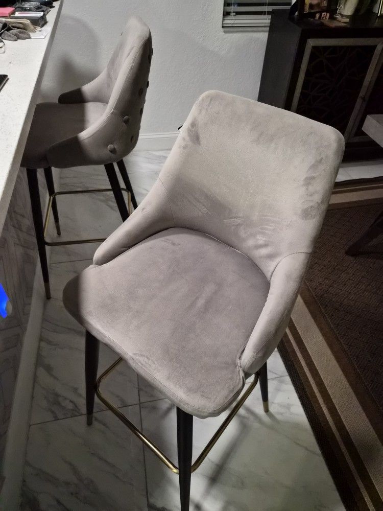 Set of 2 Elegant Gray Bar Stools β Gold & Black Legs