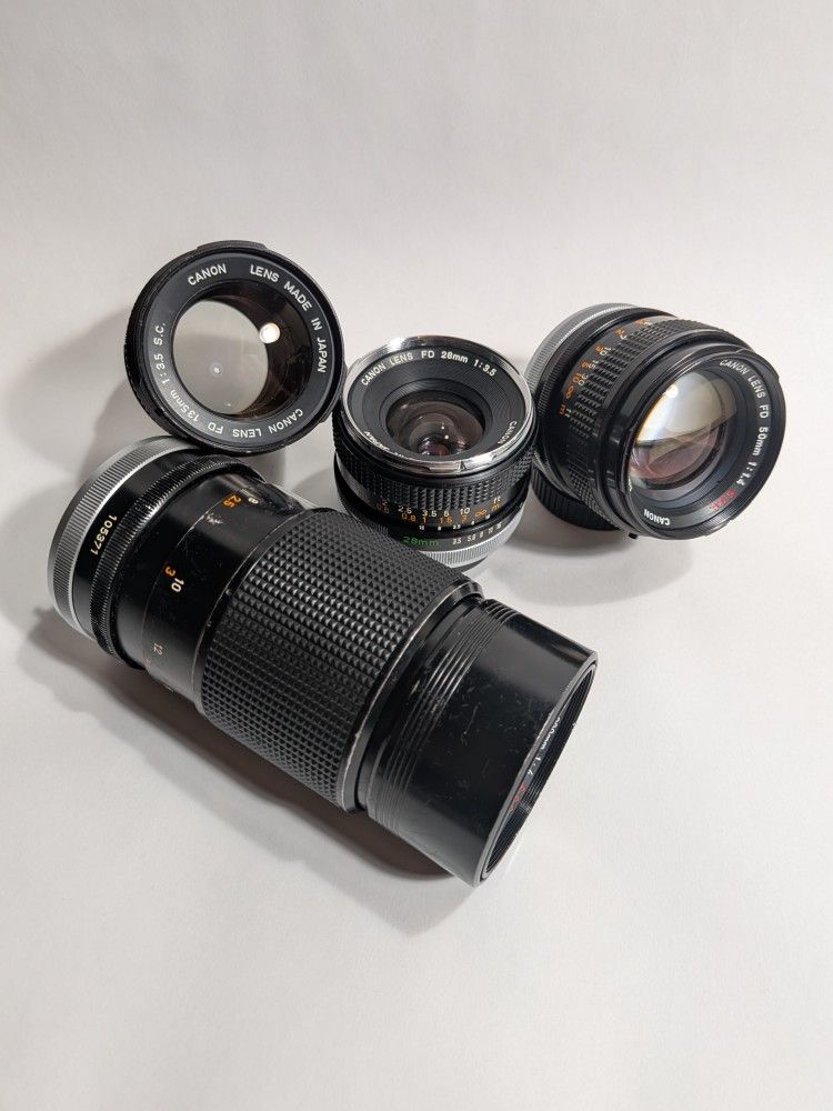 Four Breech Lock Canon FD Lenses For Canon AE-1, A-1, FTb, F1