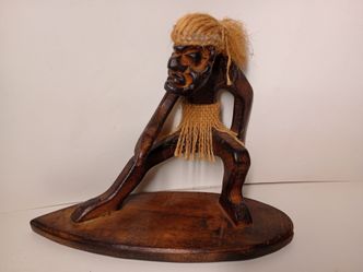 Hand carved wooden tiki surfer vintage