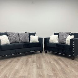 New Black Velvet Sofa And Loveseat