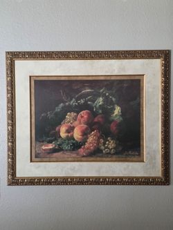 Peaches And Grapes In Gold Framed Wall Art