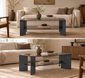 Crate and Barrel Miseur Coffee Table Smoked Black Glass