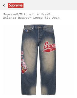 Supreme X Mitchell and Ness Atlanta Braves Loose Fit Jeans Sz 34 New