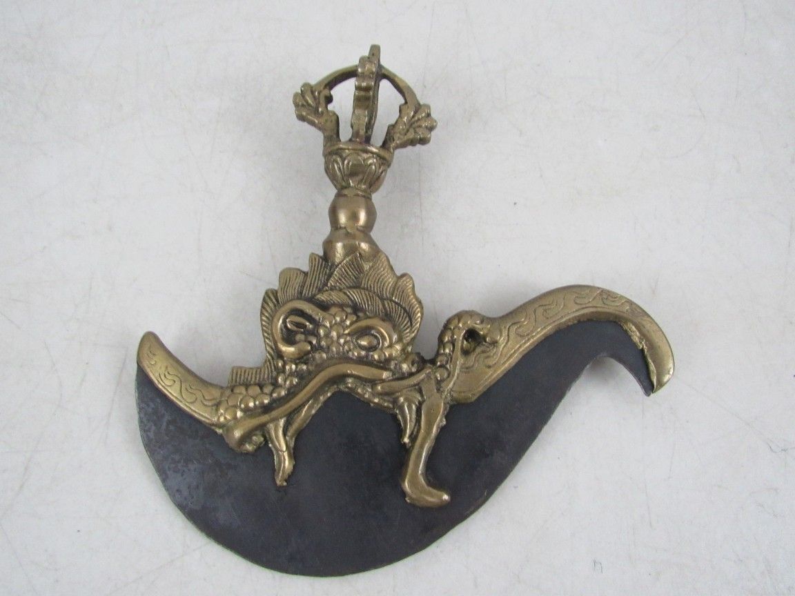 Tibetan Kartika Flaying Knife Brass Buddhist Tantric Ritual Nepal Antique


