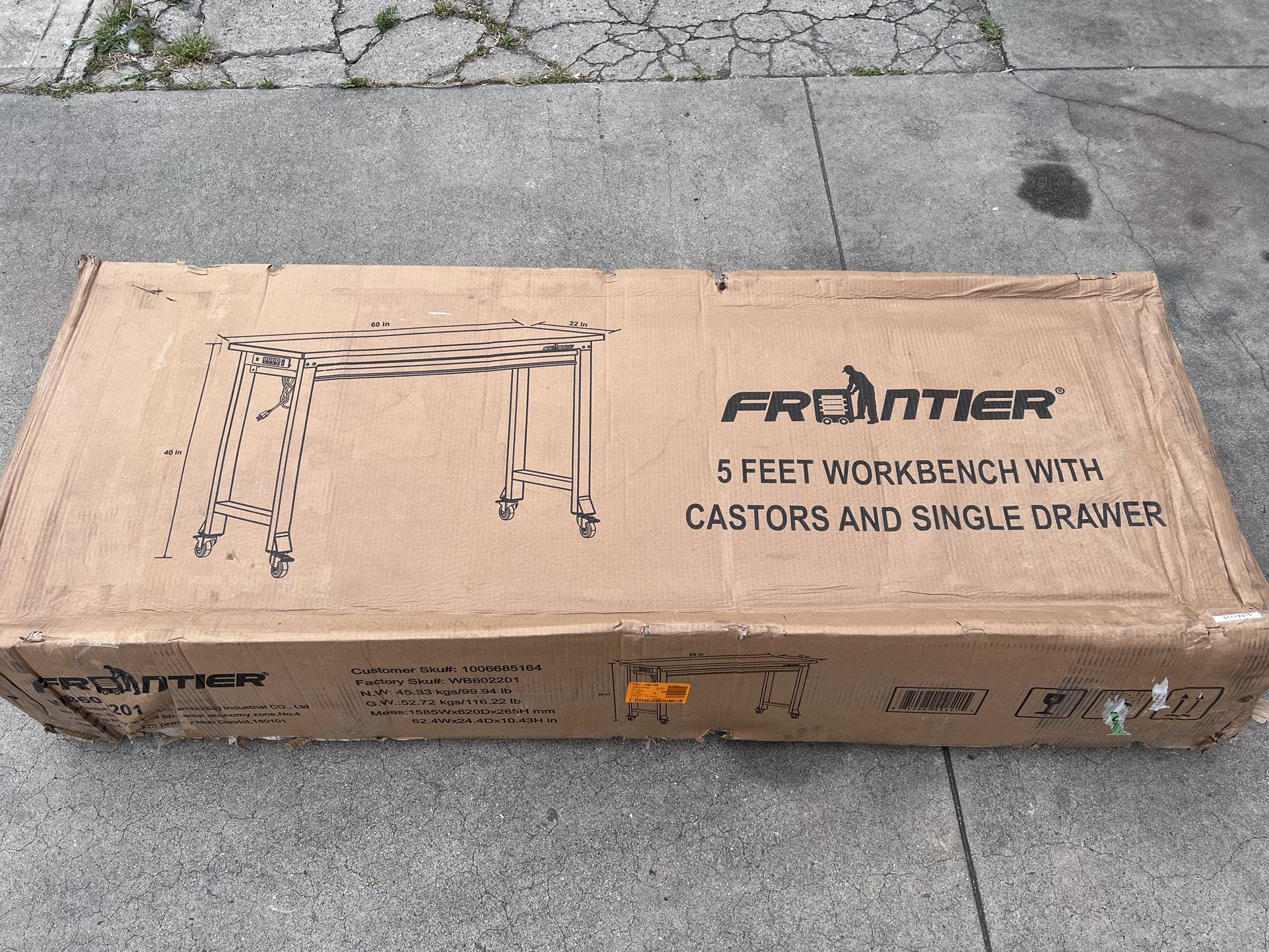 NEW Frontier 5 ft. Workbench with Rubber Wood Top, Single Drawer and Casters