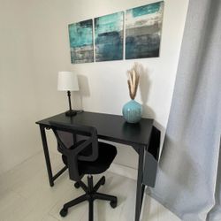 Desk, Office Chair, Lamp and Wall Art