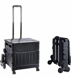 Foldable Utility Cart Portable Rolling Crate Collapsible Rolling Carts with Lid Handcart Shopping Trolley with Telescopic Handle 8 Stair Climbing Whee
