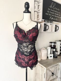 Elegant Sexy Pink & Black Lace Chemise