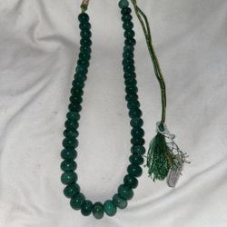 Vintage 688 ct Emerald Barrel Carved Necklace w/Adjustable Tassel Cord