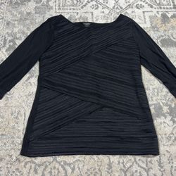 Ann Taylor Petite Textured Top Women’s Size SP Black Knit 3/4 Sleeve