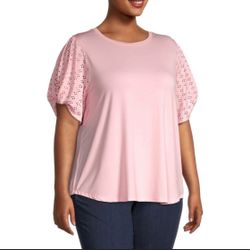 Cooper & Ella Powder Pink Pullover Blouse Eyelet Sleeves Sz 2X NWOT