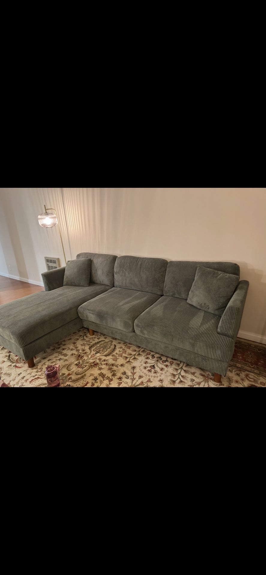 Green Corduroy 2-piece Sectional Couch