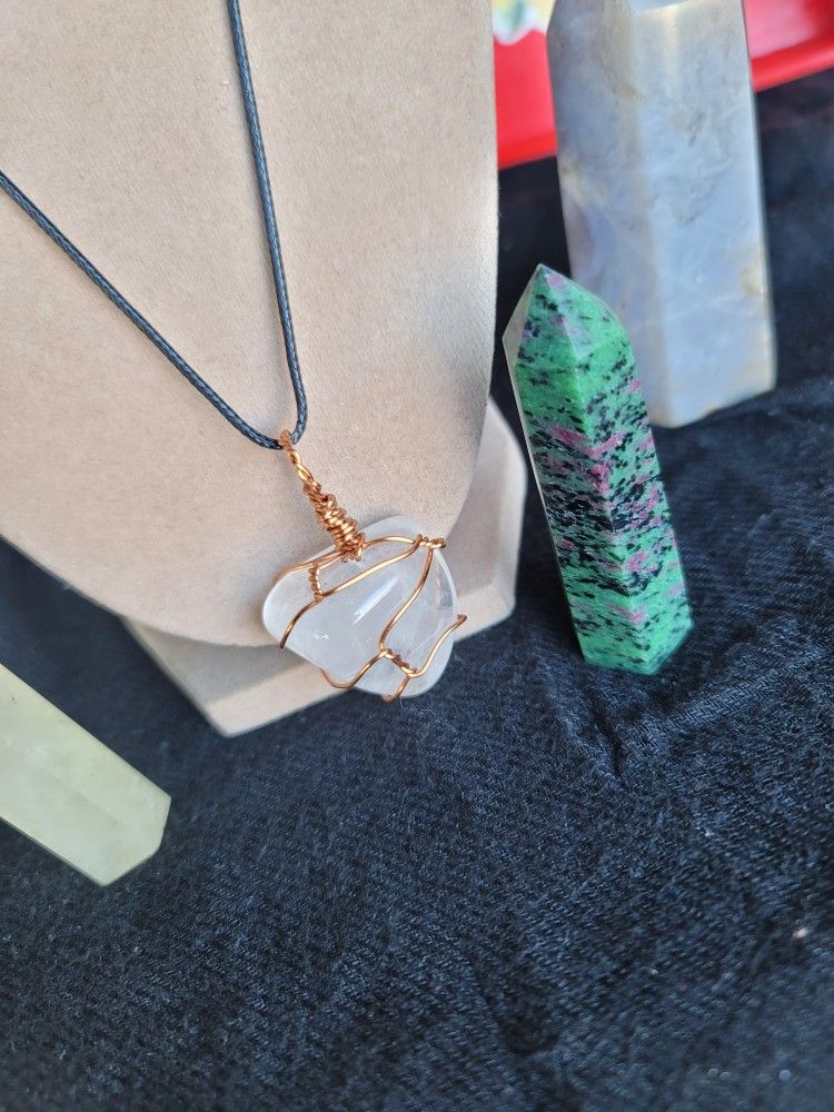 Handcrafted Crystal Quartz Copper Wire-Wrap Pendant Necklace