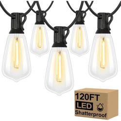 Brightever 120FT Outdoor String Lights Waterproof, 2700K Bright LED Patio Lights with 62 ST38 Shatterproof Vintage Bulbs, Retro Connectable Edison Str