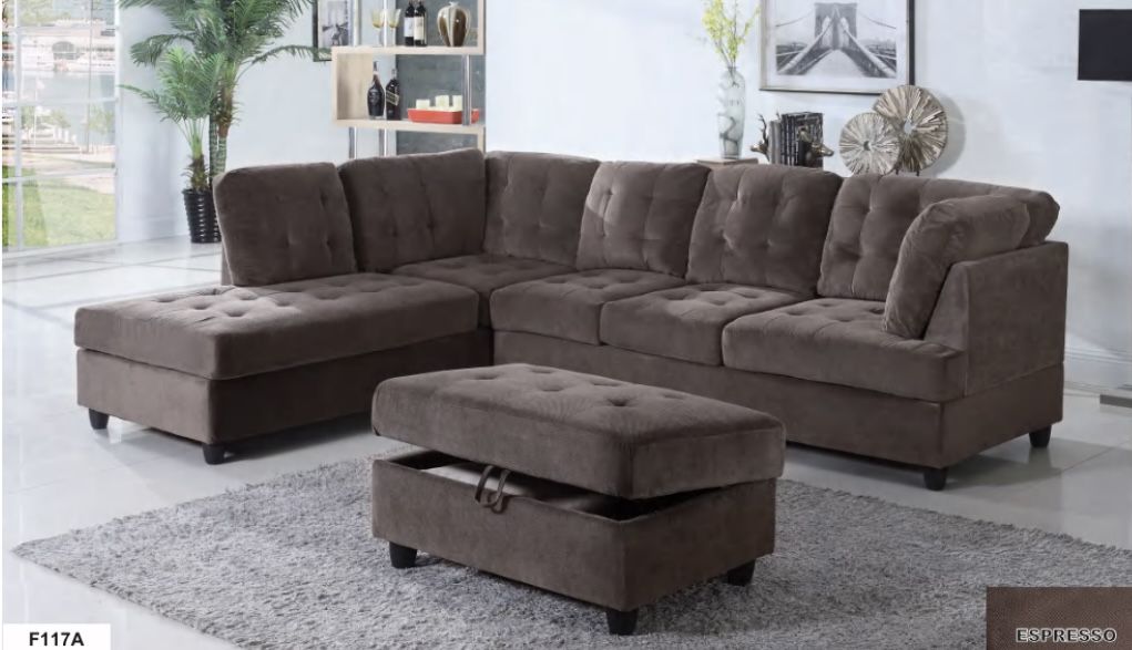 New Brown Corduroy Sectional Sofa Set
