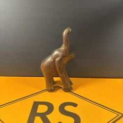 Vintage Small Wooden Elephant Hand-Carved Tan Brown Figurine Sculpture Statue 6"