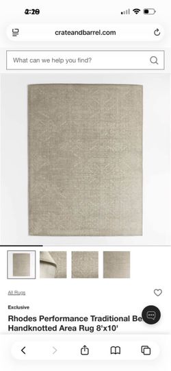Crate and Barrel Rhodes Performance Traditional Beige Handknotted Area Rug 8'x10' $2599 in stores