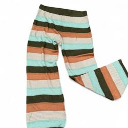 Almost Famous Striped Knit Pants Wide Leg Olive Teal Beige Women's M