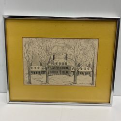 Framed Williamsburg Virginia Carter’s Grove Fout Art Drawing 1972