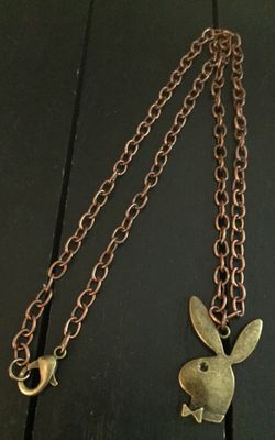 20” Retro Bronze Necklace with Dirty Bronze Playboy Bunny Pendant (Free Gift with this order! Pictured last)