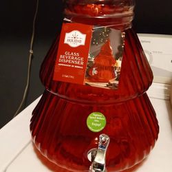 Red Glass Christmas Tree Drink Dispenser ( New)